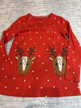 Mini Boden Red Polka Dot Tunic Reindeer Appliques 9-10Y